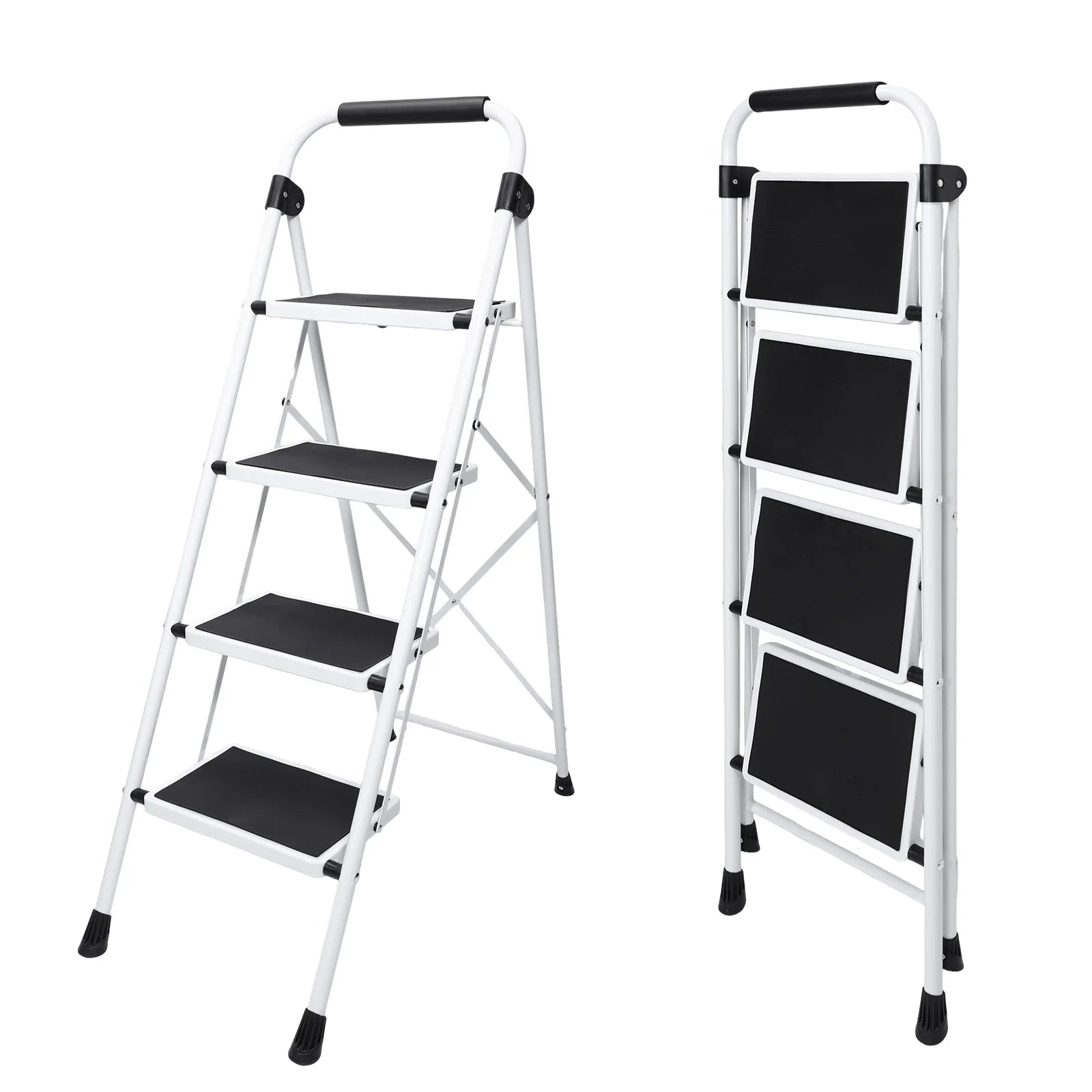 JHK 4 Step Ladder Folding Sturdy Step Stool with Anti-Slip Pedal 330lbs Capacity Steel Portable Heavy Duty Step Stool for Home