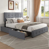 JHK Queen Full Size Bed Frame with Storage Upholstered Platform Bed Frame with 4 Drawers and Adjustable Height Button Headboard