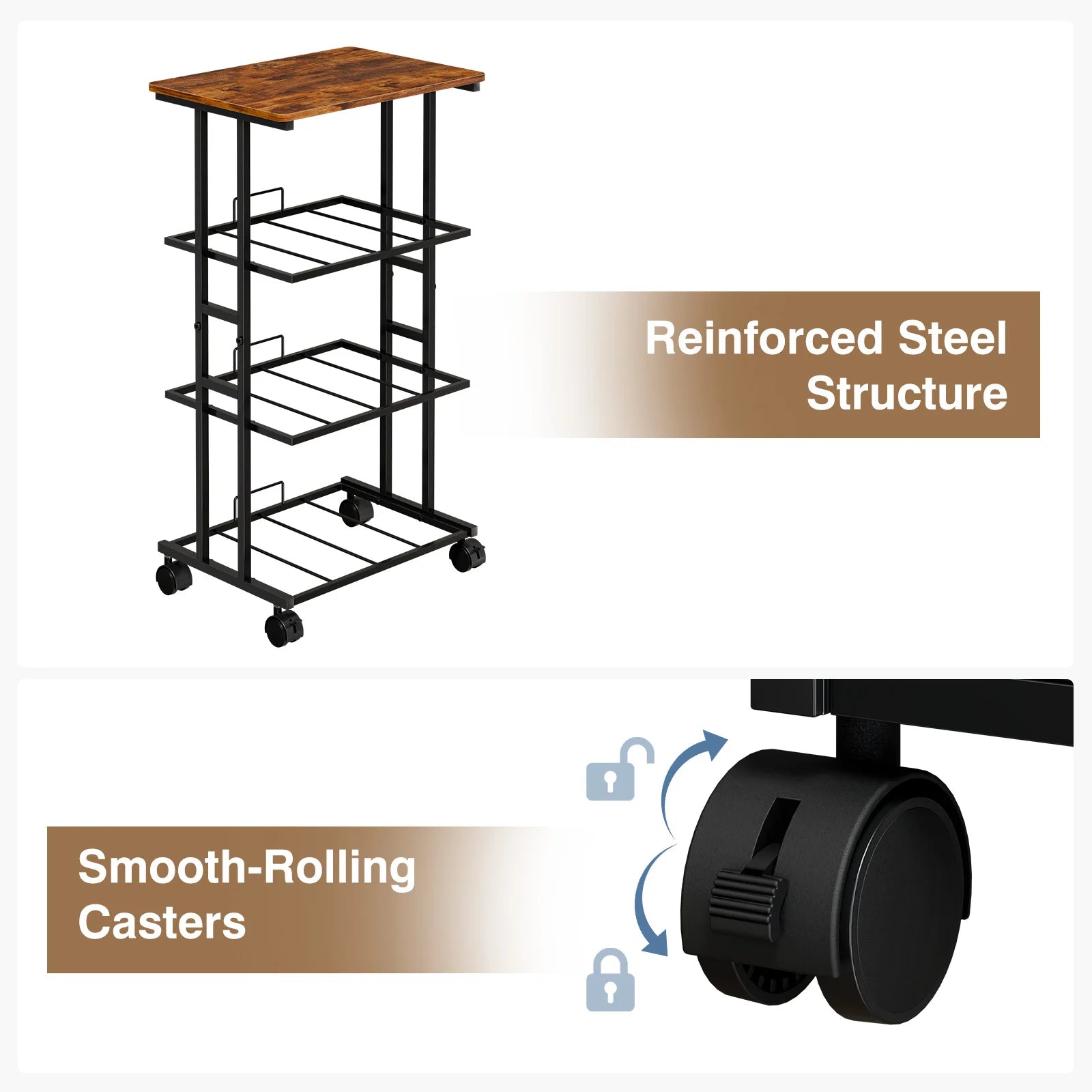 JHK 3 Foldable Fabric Drawers Cabinet For Living Room Wooden Top Movable Roller Beside Nightstand Tables With Steel Structure