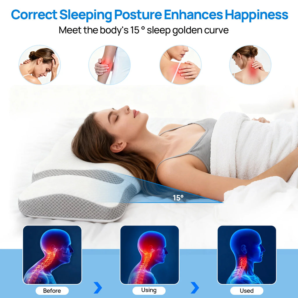 JHK Queen Size Memory Foam Cervical Neck Pillow Ergonomic Support Contour for Side with Arm Rest Slot and Ice Silk Pillowcase
