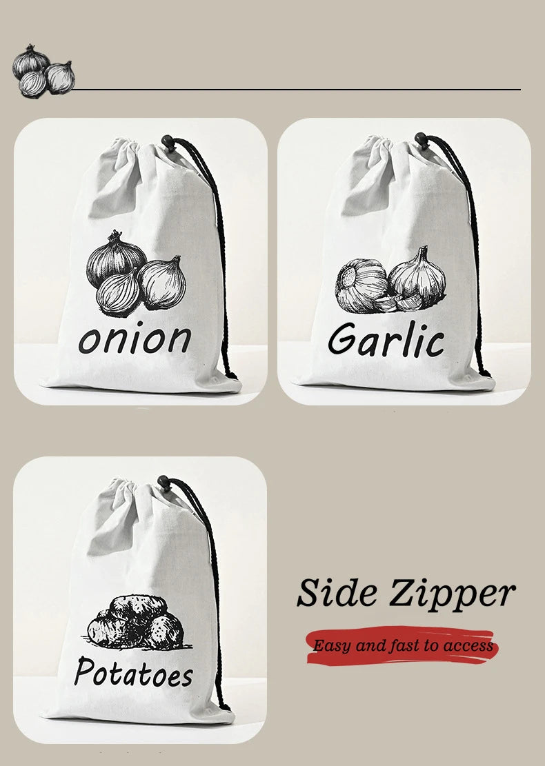 Potato Onion Garlic Storage Bag Durable Kitchen Vegetables Storage Pouch Drawstring Food Storage Bags with Zipper