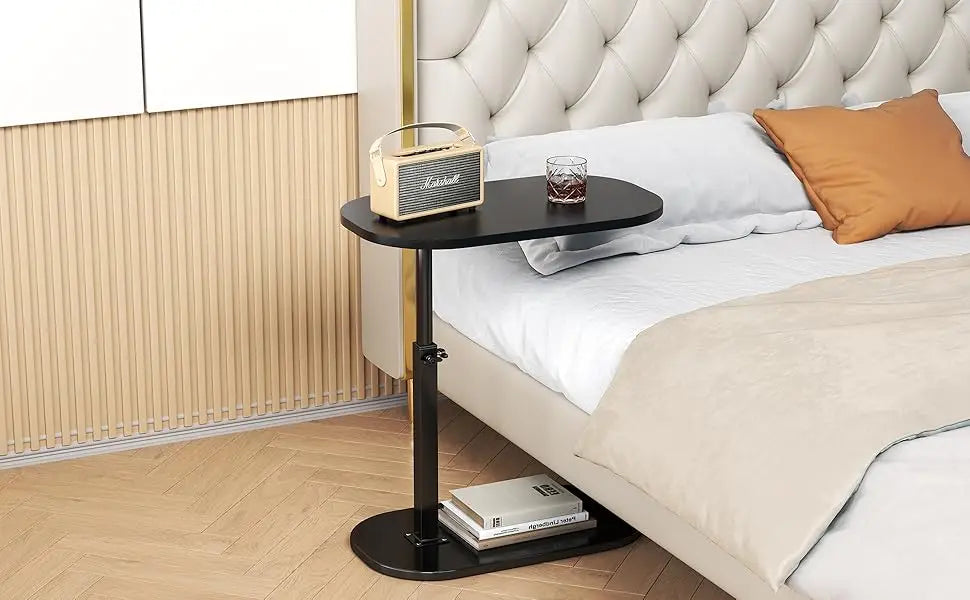 Adjustable C-Shaped Side Table with Swivel Top - Multi-Height End Table for Couch, Bed, Bathtub & Living Room
