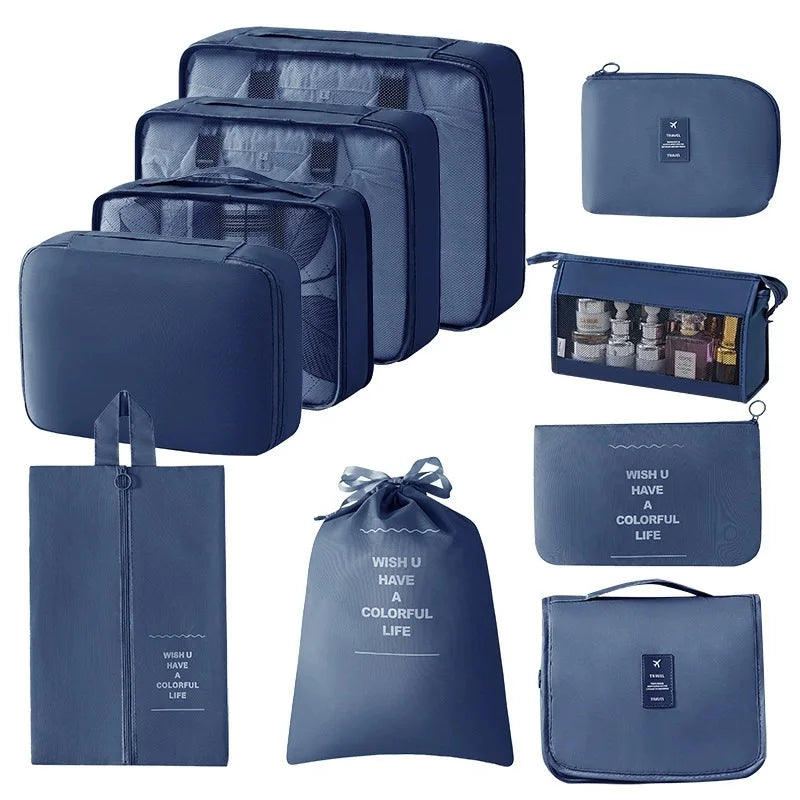 7/8/9/10 Pcs Set Travel Organizer Storage Bags Suitcase Packing Cubes Set Cases Portable Luggage Clothes Shoe Tidy Pouch Folding