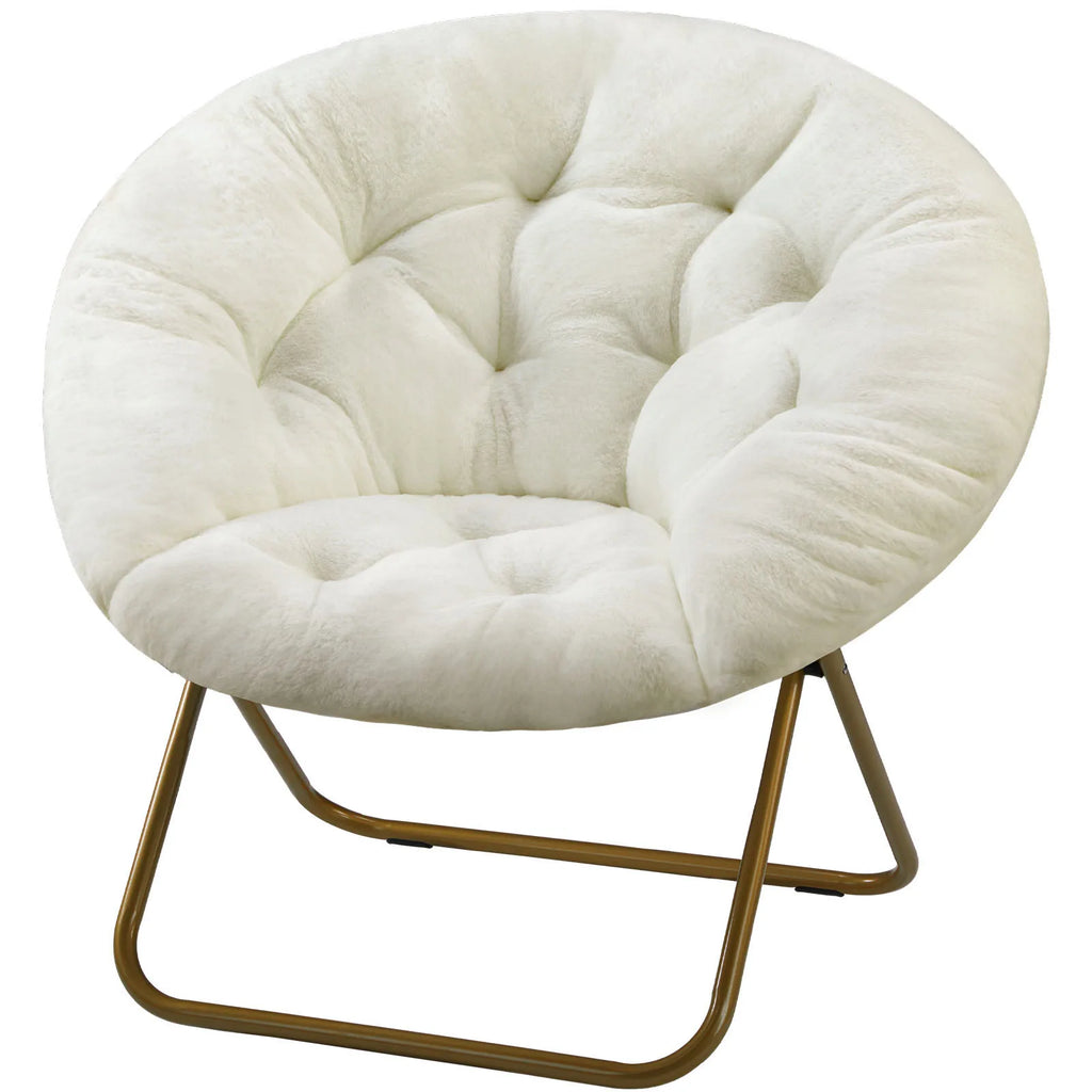 JHK Faux Fur Cozy Saucer Chairs For Living Room Folding Thick Padded Seat Metal Frame X-Large Reading Lounge Furniture