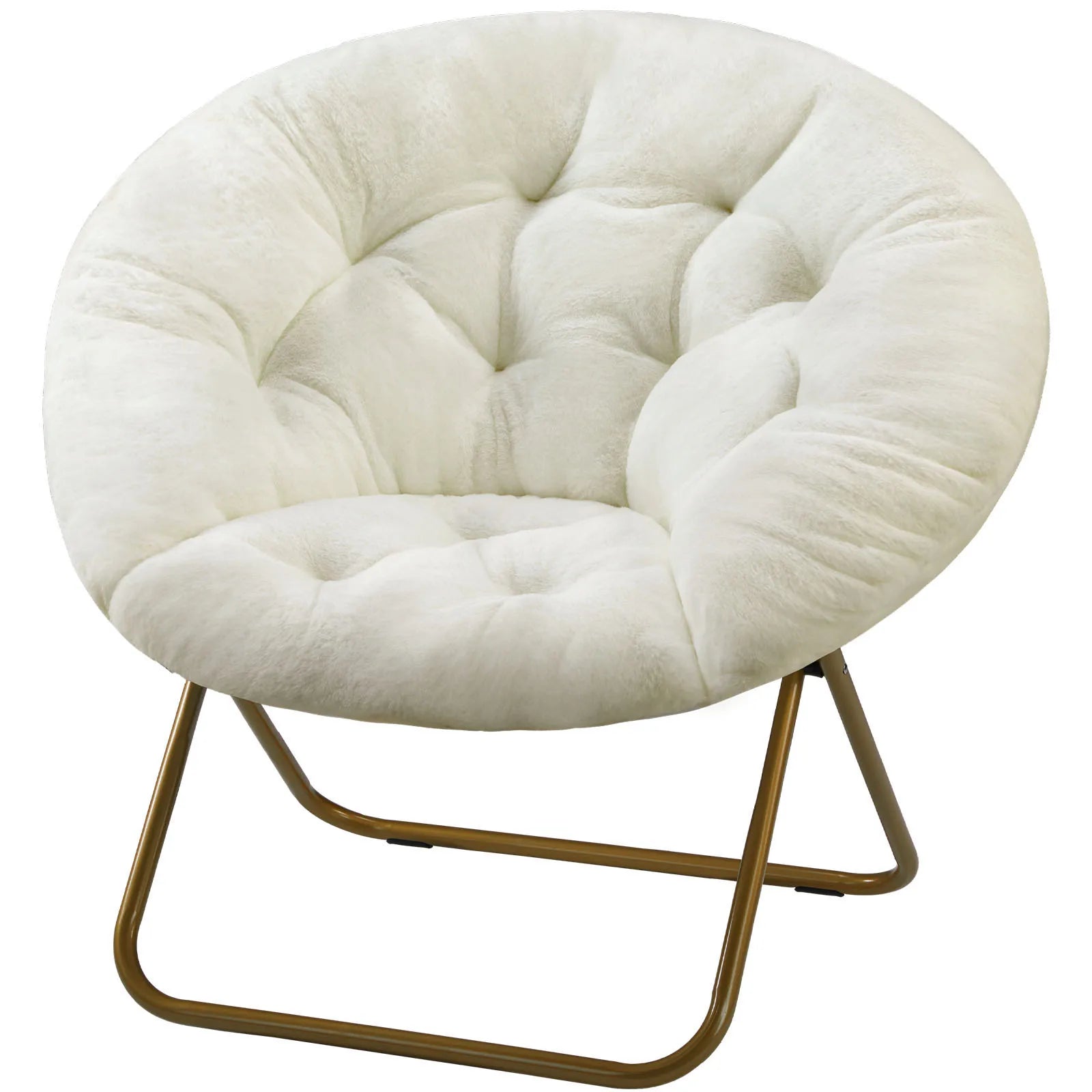 JHK Faux Fur Cozy Saucer Chairs For Living Room Folding Thick Padded Seat Metal Frame X-Large Reading Lounge Furniture