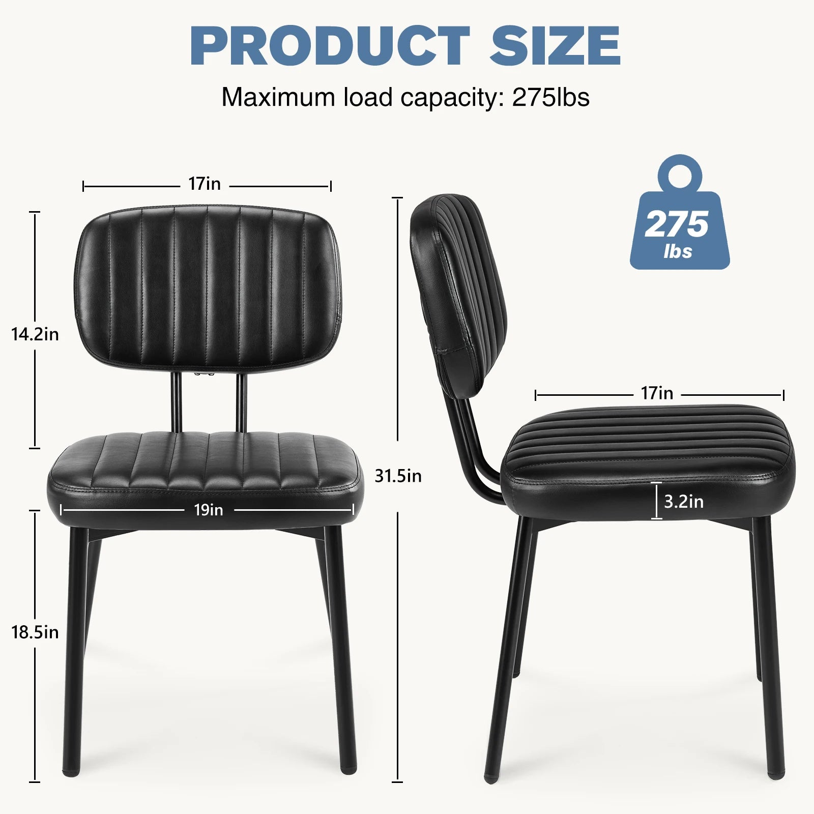 JHK Armless Set of 2 Office Chair Ergonomic Back Lumbar Support PU Leather  Foam Sponge Cushion Seat Modern Computer Chair