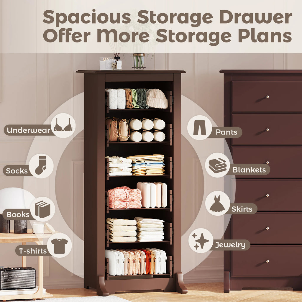 JHK 6 Drawer Wooden Dresser Chest for Living Room 19" x 23.25" x 52.75" Modern Storage Cabinet for Home Furniture Closet