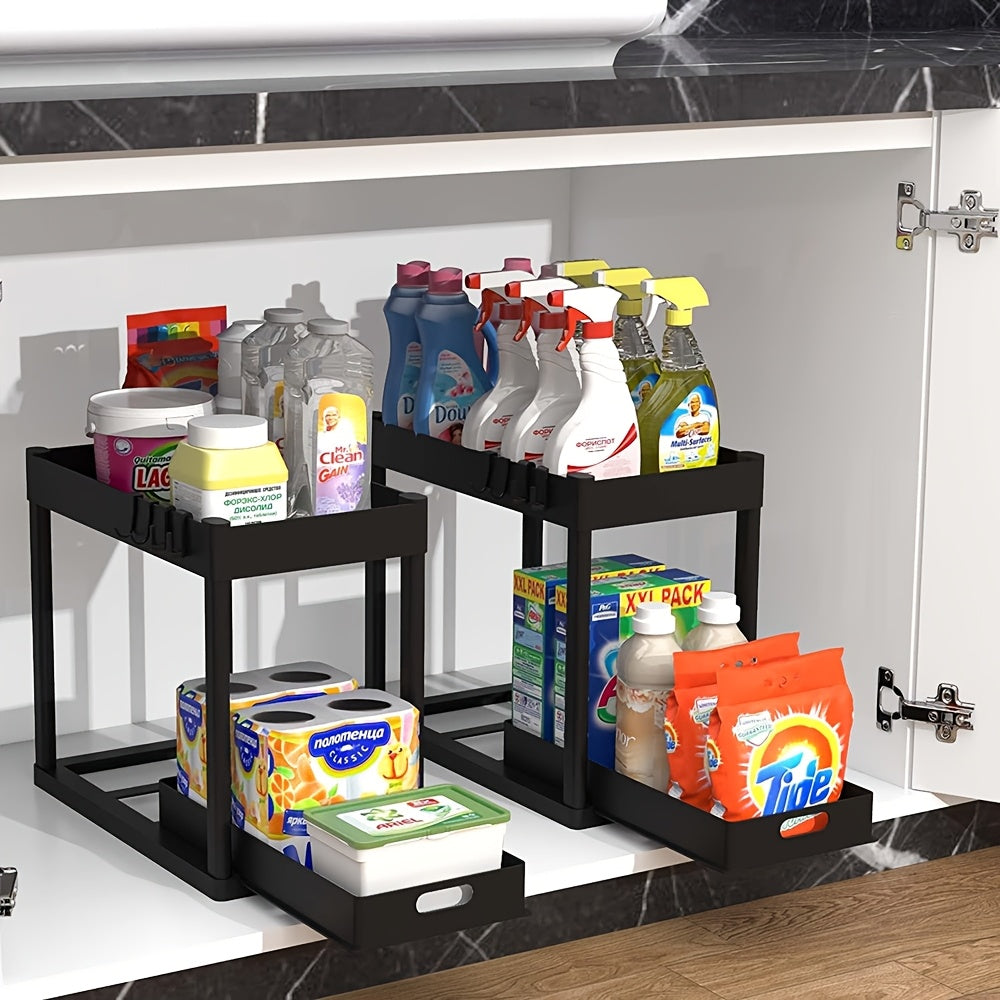 2-Tier Under Sink Organizer with Slide-Out Drawers – Multi-Purpose Bathroom & Kitchen Storage Rack