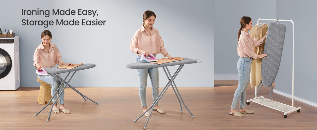 SONGMICS Ironing Board, Foldable Iron Board, Height Adjustable up to 35 Inches, with 4 Layered Cover and Pad, Iron Rest, Hook, S