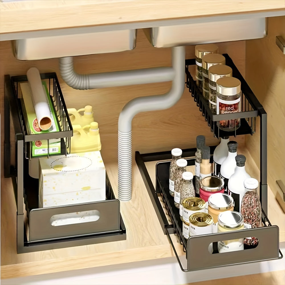 Two-Level Organizers for Under The Sink - Featuring a Sliding Pull-Out Shelf