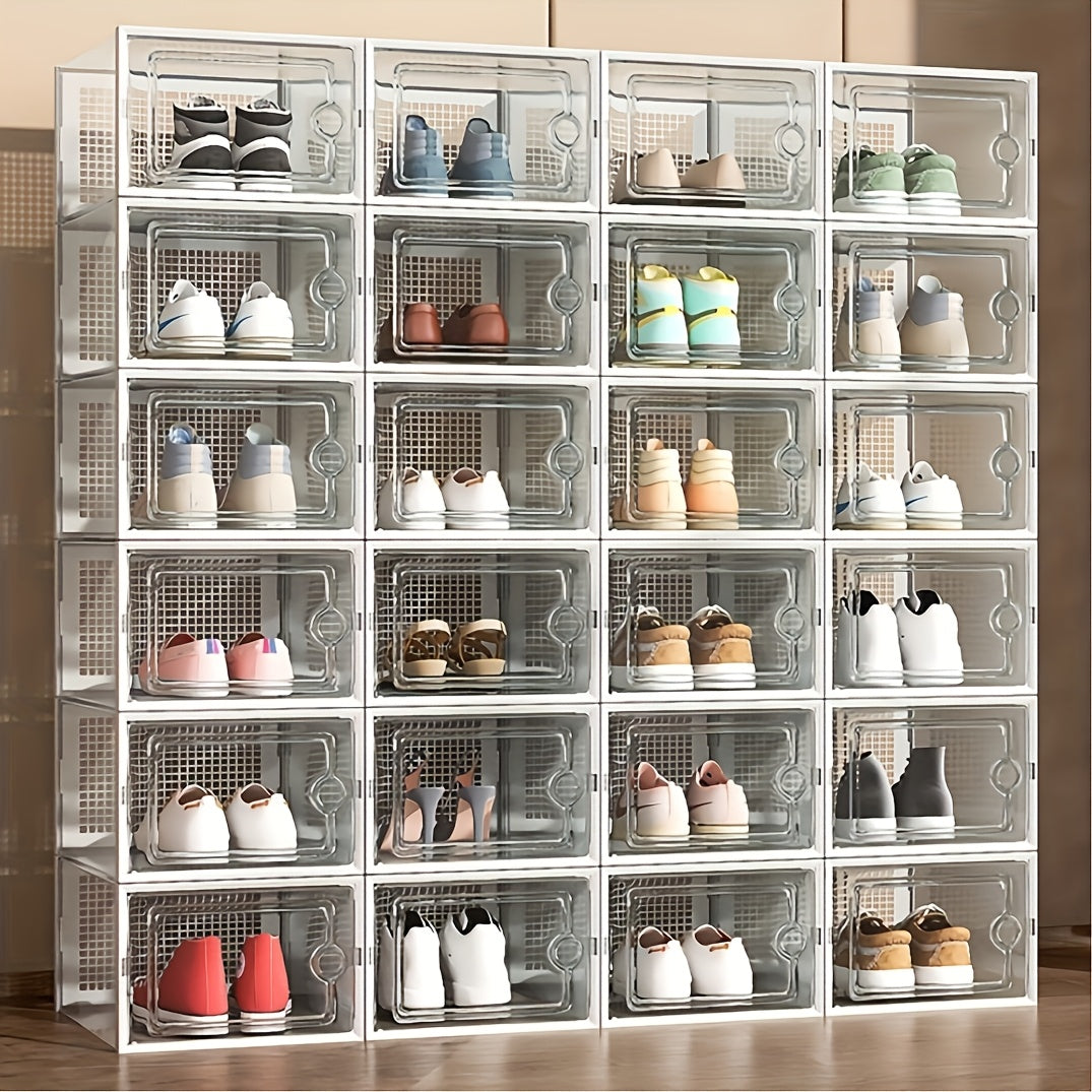Stackable Clear Shoe Storage Boxes (Set) – Foldable Drop-Front Sneaker Organizer