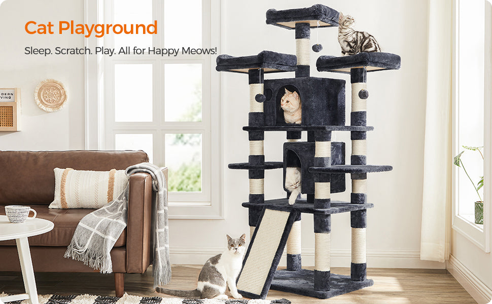 Feandrea 67 Inches Multi-Level Cat Tree for Large Cats, with Cozy Perches, Stable,