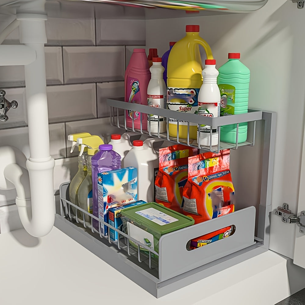 Two-Level Organizers for Under The Sink - Featuring a Sliding Pull-Out Shelf