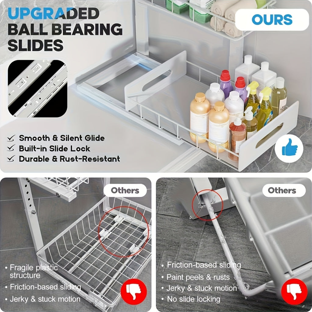 Two-Level Organizers for Under The Sink - Featuring a Sliding Pull-Out Shelf
