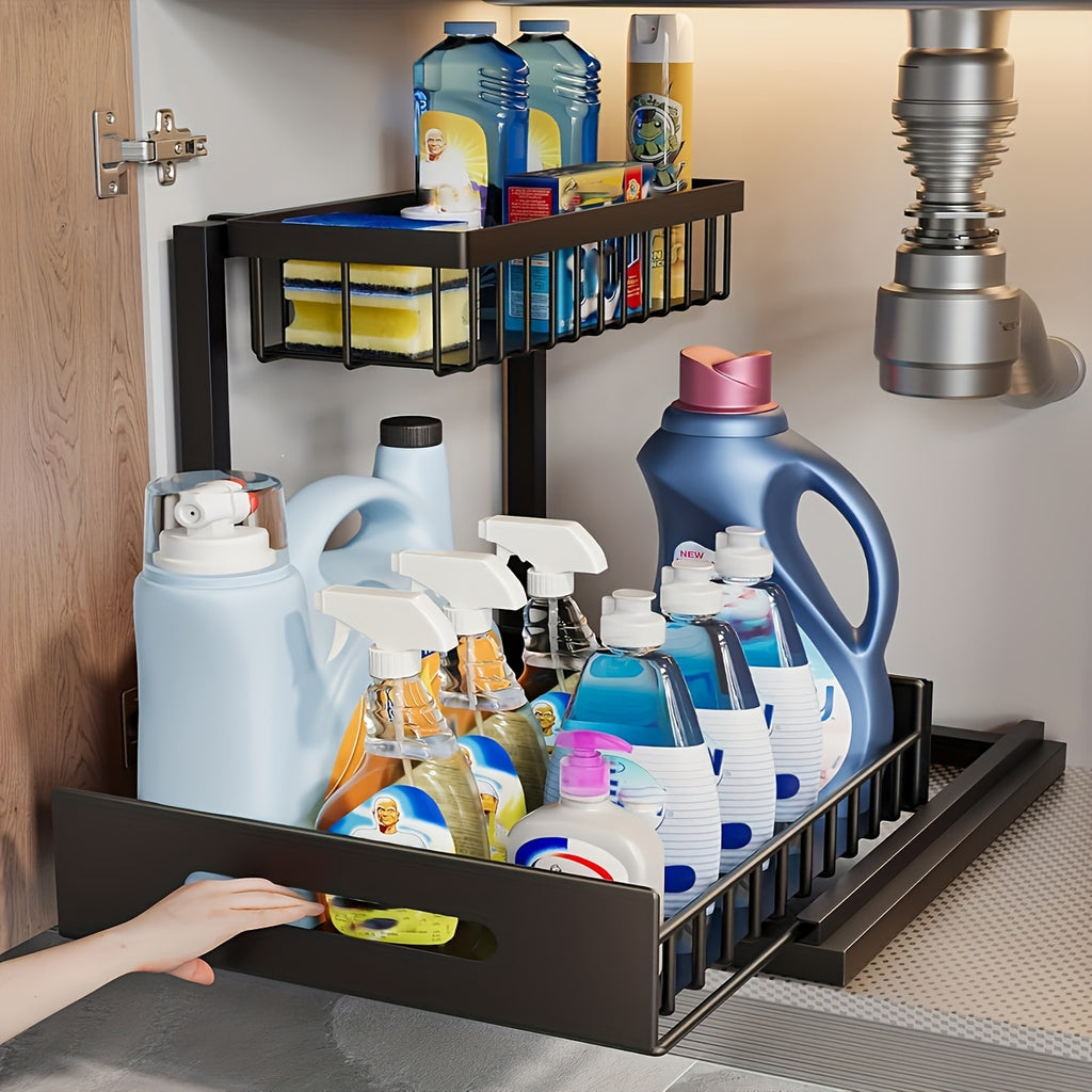 Two-Level Organizers for Under The Sink - Featuring a Sliding Pull-Out Shelf