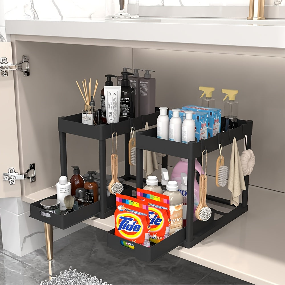 2-Tier Under Sink Organizer with Slide-Out Drawers – Multi-Purpose Bathroom & Kitchen Storage Rack
