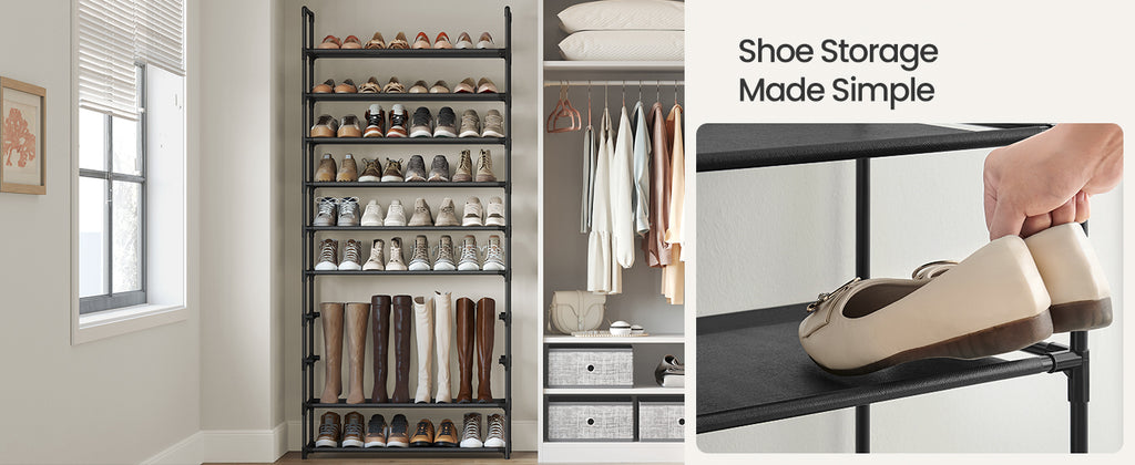 SONGMICS Shoe Rack, 10-Tier Shoe Shelf, Shoe Storage Organizer, 11 x 32.7 x 68 Inches, Metal Frame, Non-Woven Fabric Shelves, fo