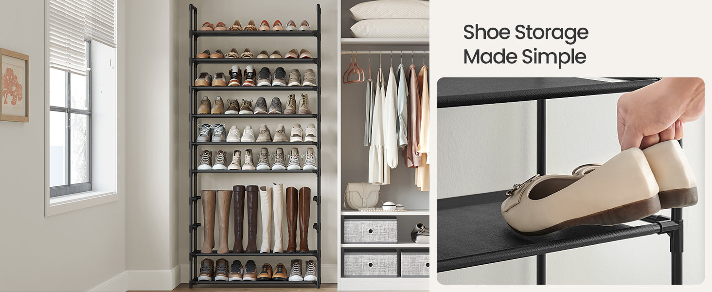 SONGMICS Shoe Rack, 10-Tier Shoe Shelf, Shoe Storage Organizer, 11 x 32.7 x 68 Inches, Metal Frame, Non-Woven Fabric Shelves, fo